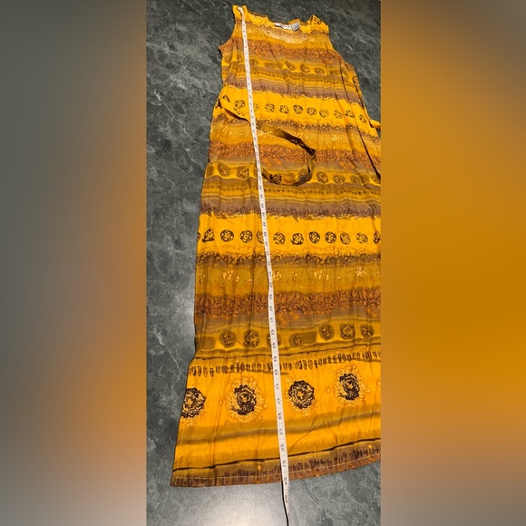 Pretty Pink Made In Nepal Dress Size Small NWOT Yellow Orange Sunset Motif - Picture 14 of 15